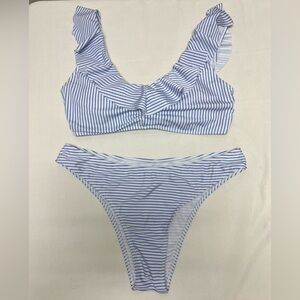 NWOT Zaful Striped Blue and White Bikini Set. Size Large